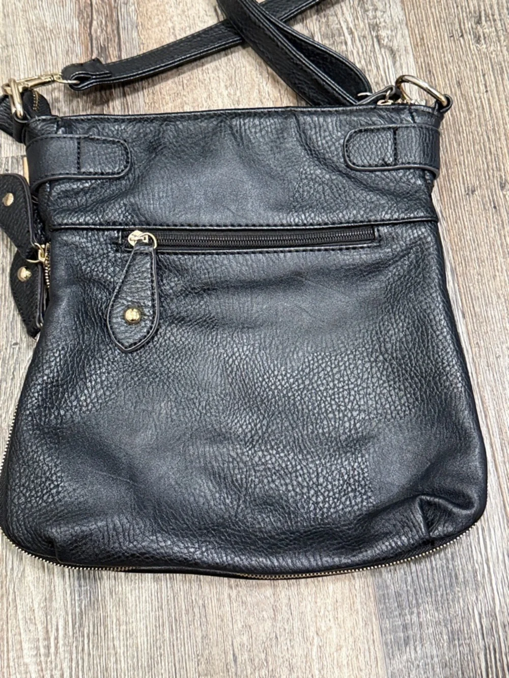 Tory Burch Black Pebbled Leather Crossbody Gold Logo